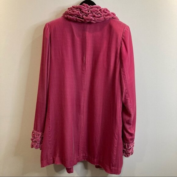 TATUM & OLIVIA Sz M 100% Silk Ruffled Collar Velveteen Mid-Thigh Coat Jacket - Picture 9 of 10